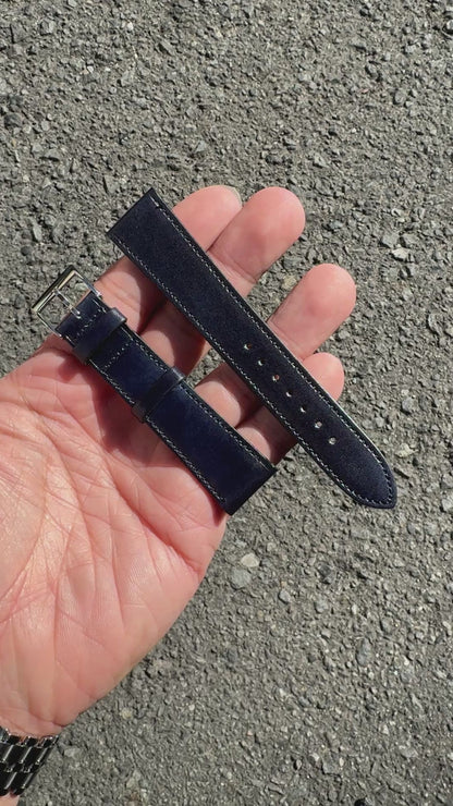 ILCEA Radica Museum calf Leather Strap (Navy)